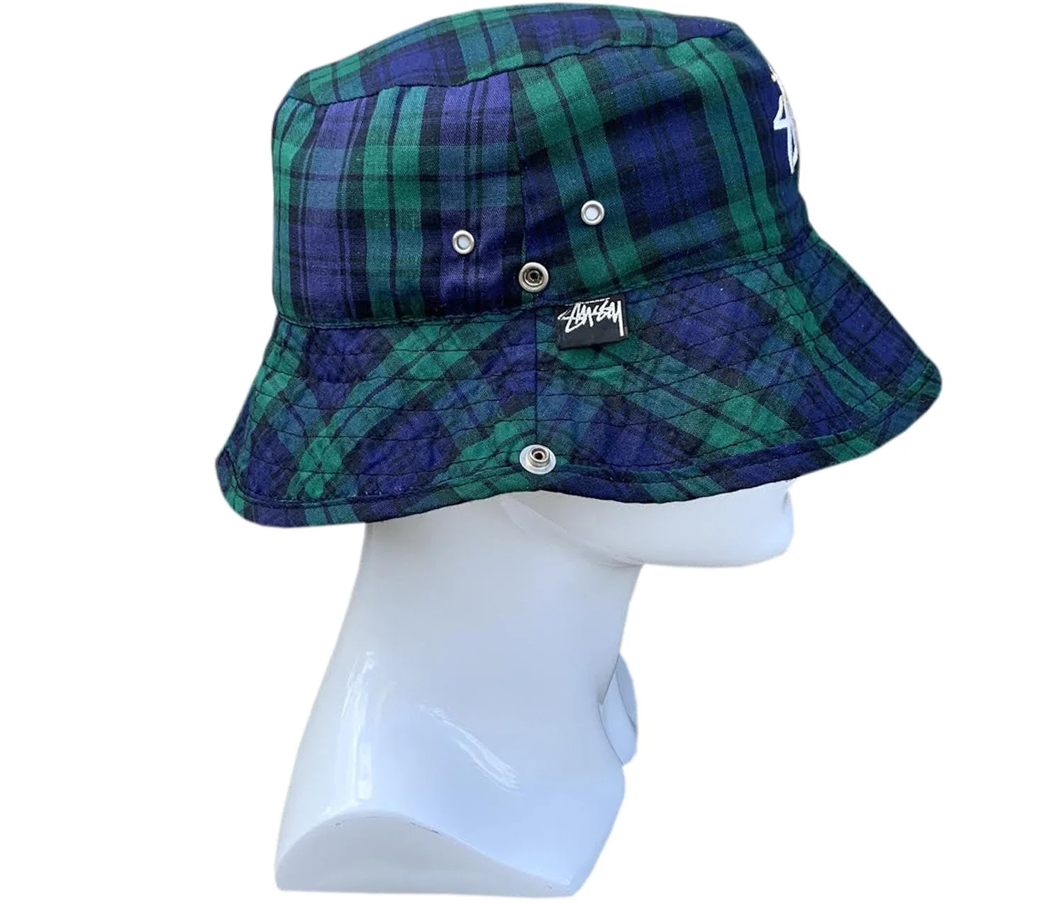Vintage Stussy Green/ Blue Reversible Plaid Bucket Hat — RootsBK